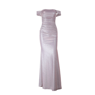 小可wiwi性感一字肩亮片礼服女修身包臀长裙时尚晚宴风气质连衣裙