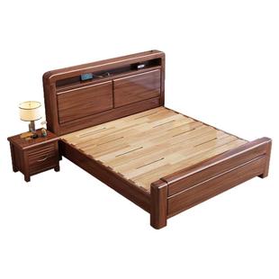 新中式胡桃木实木床现代简约主卧轻奢1.8x2米单双人床1.5米榫卯床