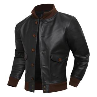 美式复古A1飞行服外套秋冬款无涂层头层小牛皮皮夹克男式真皮皮衣