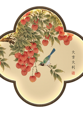 新中式餐厅装饰画梅花框荔枝挂画