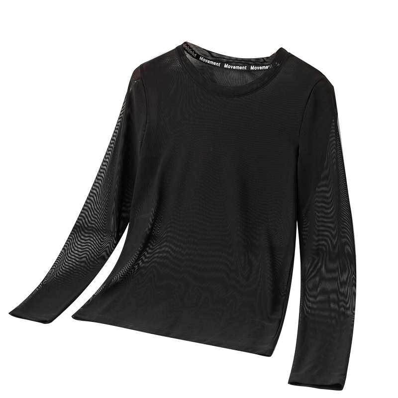 圆领透肤打底上衣网纱黑色透视女薄纱衣蕾丝皮肤衣内搭吊带两件套