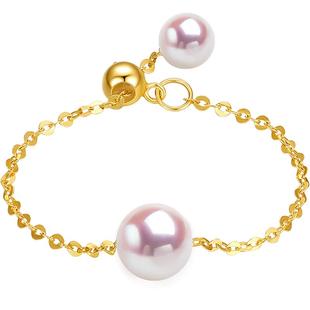 珍珠皇后 akoya珍珠戒指18k金链戒女款可调节款