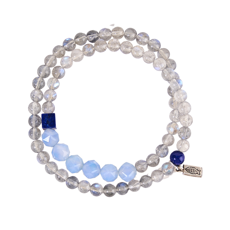 三坛星石【月海】一路畅通/安详 蓝玉髓青金石银饰灰月光手串手链