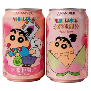 新品台湾进口蜡笔小新AMANDIER雅蒙蒂水蜜桃果汁饮料315ml