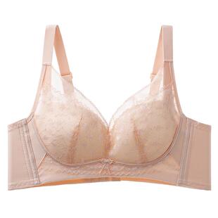美思内衣女大胸显小薄款无钢圈收副乳防下垂性感蕾丝调整型文胸罩