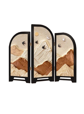 中古风背有靠山小屏风桌面摆件