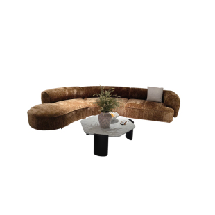 CISU奶油风法式橙色半圆形沙发磨砂布弧形模块创意音符布艺沙发