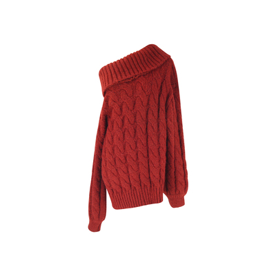 SYT自制翻领麻花一字肩两穿毛衣