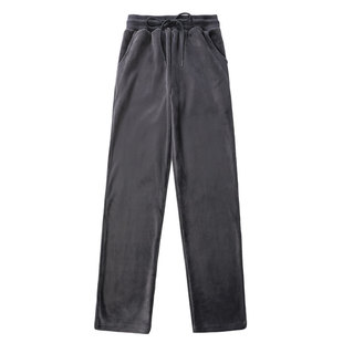 冬季高个子裤子女加厚加绒外穿宽松直筒高腰垂感加长版休闲阔腿裤