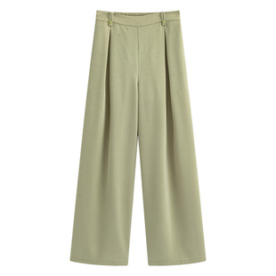 固执2025夏季新款通勤百搭纯色休闲盘扣阔腿裤高腰宽松长裤女下装