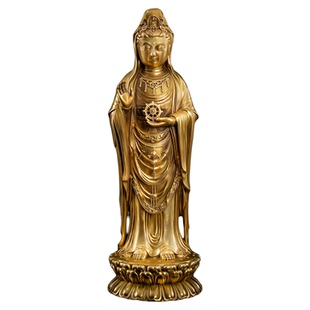 全铜普陀山南海观音佛像摆件大号手持法轮观世音菩萨站像客厅家用