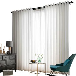 透光不透人白色加厚乱麻纱窗帘纱帘隔断卧室阳台客厅阳台免打孔安