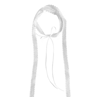 叠戴层次感蝴蝶结白色蕾丝飘带春夏百搭细窄长丝巾女锁骨颈带项链