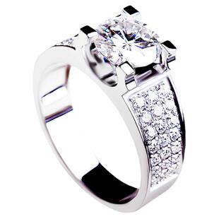 新款莫桑石钻戒男款戒指牛头925纯银镀白金AU750铂金结婚情侣对戒