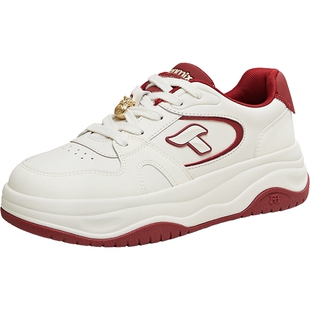 【马年系列】天美意厚底增高面包小白鞋女红色运动板鞋2026春新款