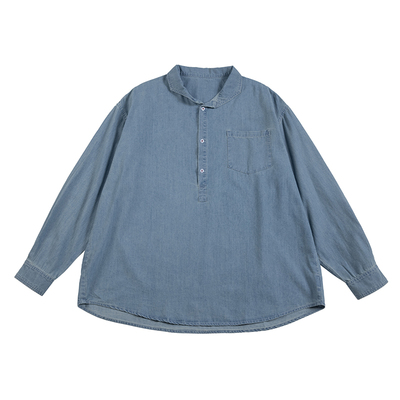 NOEARS翻领长袖日系复古牛仔衬衫