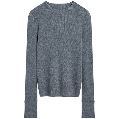 KBNE法式灰色修身螺纹半高领针织衫女2025冬季新款打底衫针织上衣