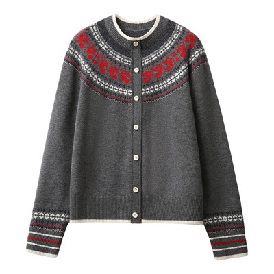 氛围单品【玫瑰费尔岛提花系列/软糯_山羊绒/羊毛】针织开衫