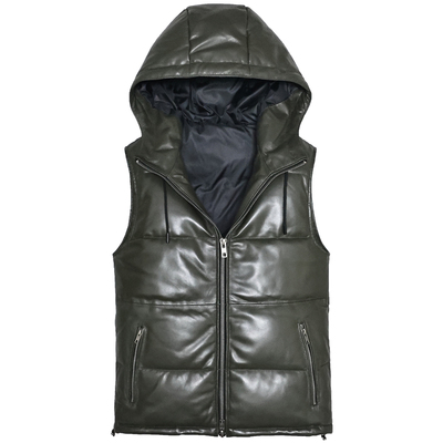 男女羽绒头层绵羊连帽真皮马甲