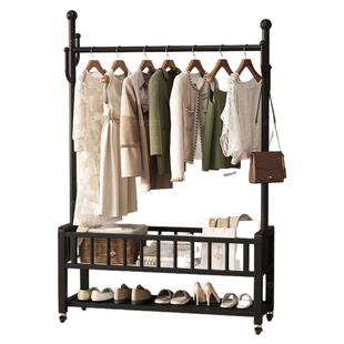 卧室落地挂衣架次净衣移动床尾晚上放衣服神器鞋架衣帽架一体晾晒