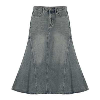 复古高腰显瘦鱼尾裙牛仔半身裙