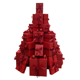 大红装饰礼盒圣诞树节春节元旦庆典堆头夕阳红酒红橱窗摆件礼物盒