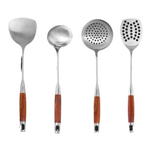 戴德18/10不锈钢木柄锅铲全套炒菜铲子漏勺木手柄顺电设乡味
