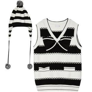 REVAN芮范设计师款减龄黑白条纹毛织背心RN