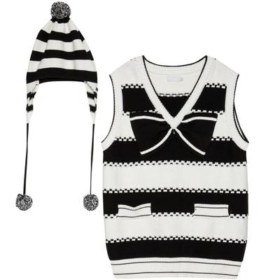 REVAN芮范设计师款减龄黑白条纹毛织背心RN