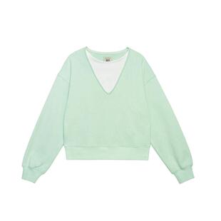 LLANO假两件V领卫衣棉质复古美式学院风运动休闲学生外套女春冬季