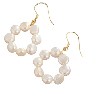 天然淡水珍珠强光巴洛克甜甜圈耳环百搭圆圈时尚耳圈法式气质耳钩