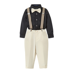 罗蒙男童小西装套装宝宝周岁生日主持花童背带礼服西装演讲演出服