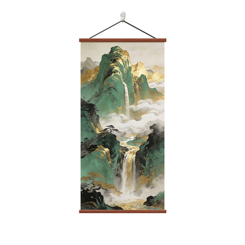 高山流水入户玄关装饰画背有靠山