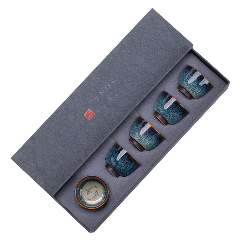 窑变建盏羽禾陶瓷茶杯家用窑变釉品茗杯套装复古功夫茶具主人杯