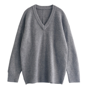 徐大脸吖定制 重磅100%澳洲绵羊毛密实针织秋冬大廓形V领红毛衣女