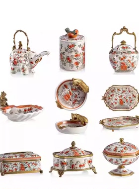 配铜蜻蜓猴子茶几酒壶陶瓷中国风