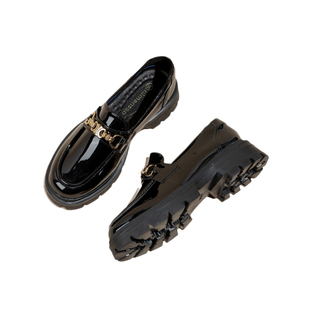 真皮乐福鞋女2025年春季新款英伦风小皮鞋水钻厚底复古一脚蹬单鞋