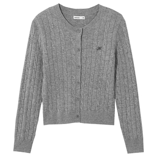 热风女士开衫针织衫2025年冬季新款miu系绞花毛衣内搭老钱风上衣