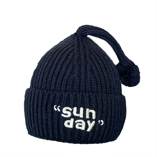 韩版ins儿童帽子秋冬款字母针织毛线帽 保暖护耳防风宝宝套头帽冬