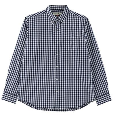 全棉蓝白格子男士长袖衬衫