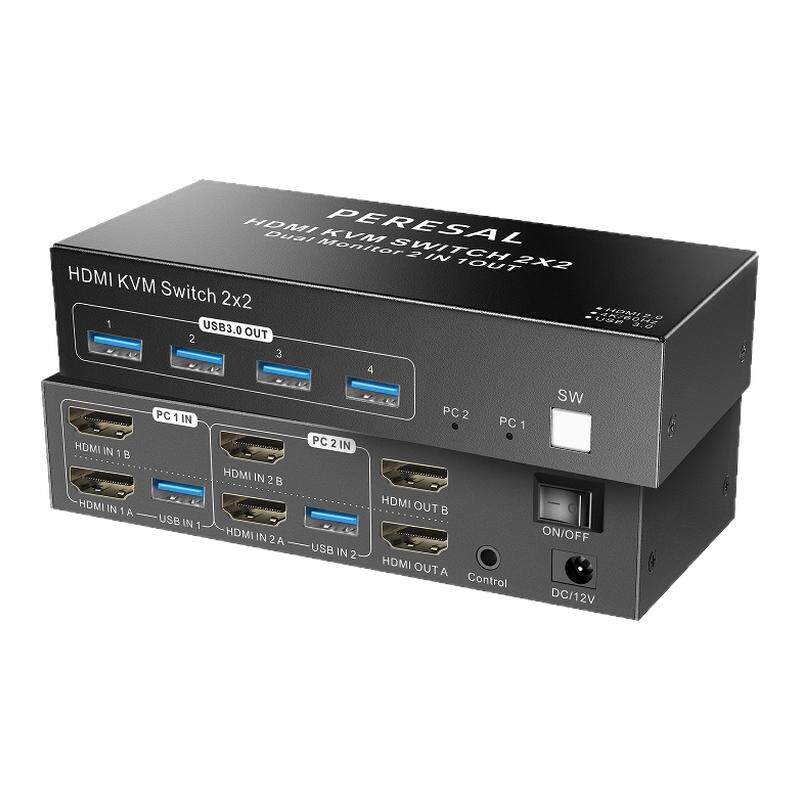 KVM切换器二进二出HDMI分屏器4K