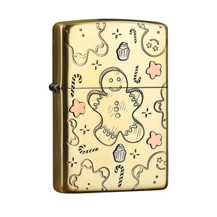 zippo打火机姜饼人紫铜镶嵌时尚个性化可爱卡通之宝送礼防风火机