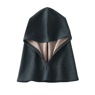 秋冬真丝羊毛连帽护肩护颈头套 桑蚕丝发热保暖舒适百搭纯色帽子