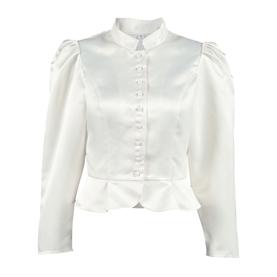 女士衬衣复古优雅长袖上衣纯色