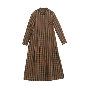 忘城A675座/家的序章/早秋新款文艺优质全棉色织咖色格气质连衣裙