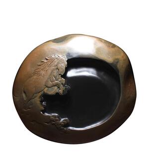 安徽歙砚天然原石头整块手工雕刻金晕水料可磨墨石砚中式文房四宝