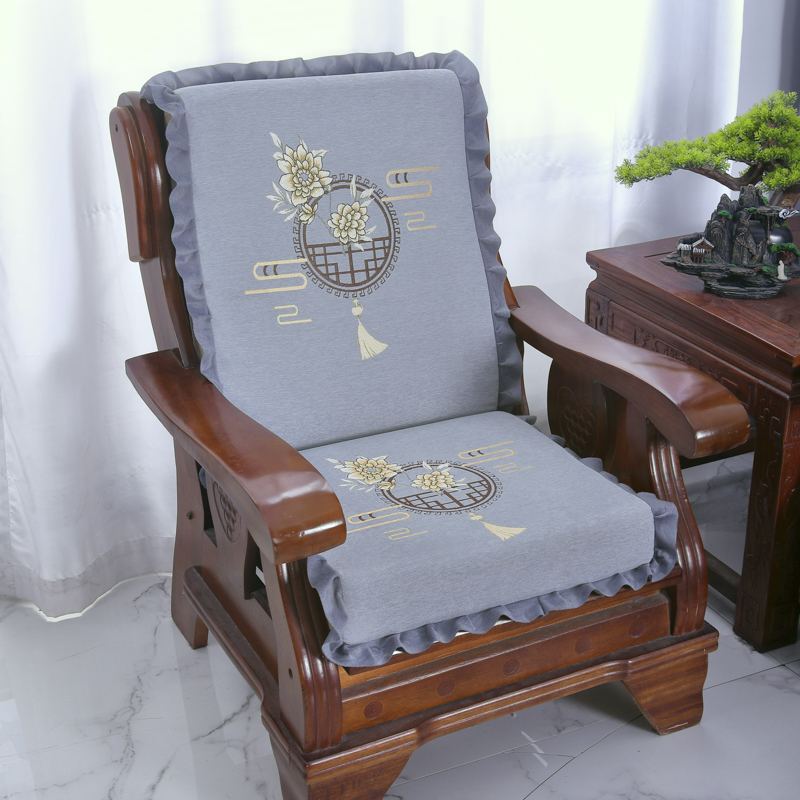 冬季新中式实木沙发垫带靠背一体老式春秋椅海绵坐垫子靠垫带裙边