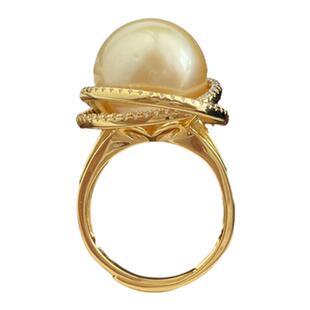 13-15mm大点位925银鸟巢款南洋金珠戒指海水珍珠戒指大气送爱人