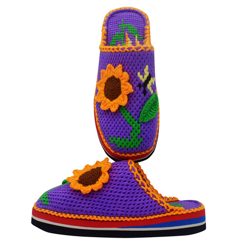 拖鞋女24新款婚鞋 纯手工毛线鞋钩织编织室内家居女鞋成品向日葵