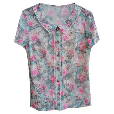 女装网纱妈妈夏装中年短袖上衣